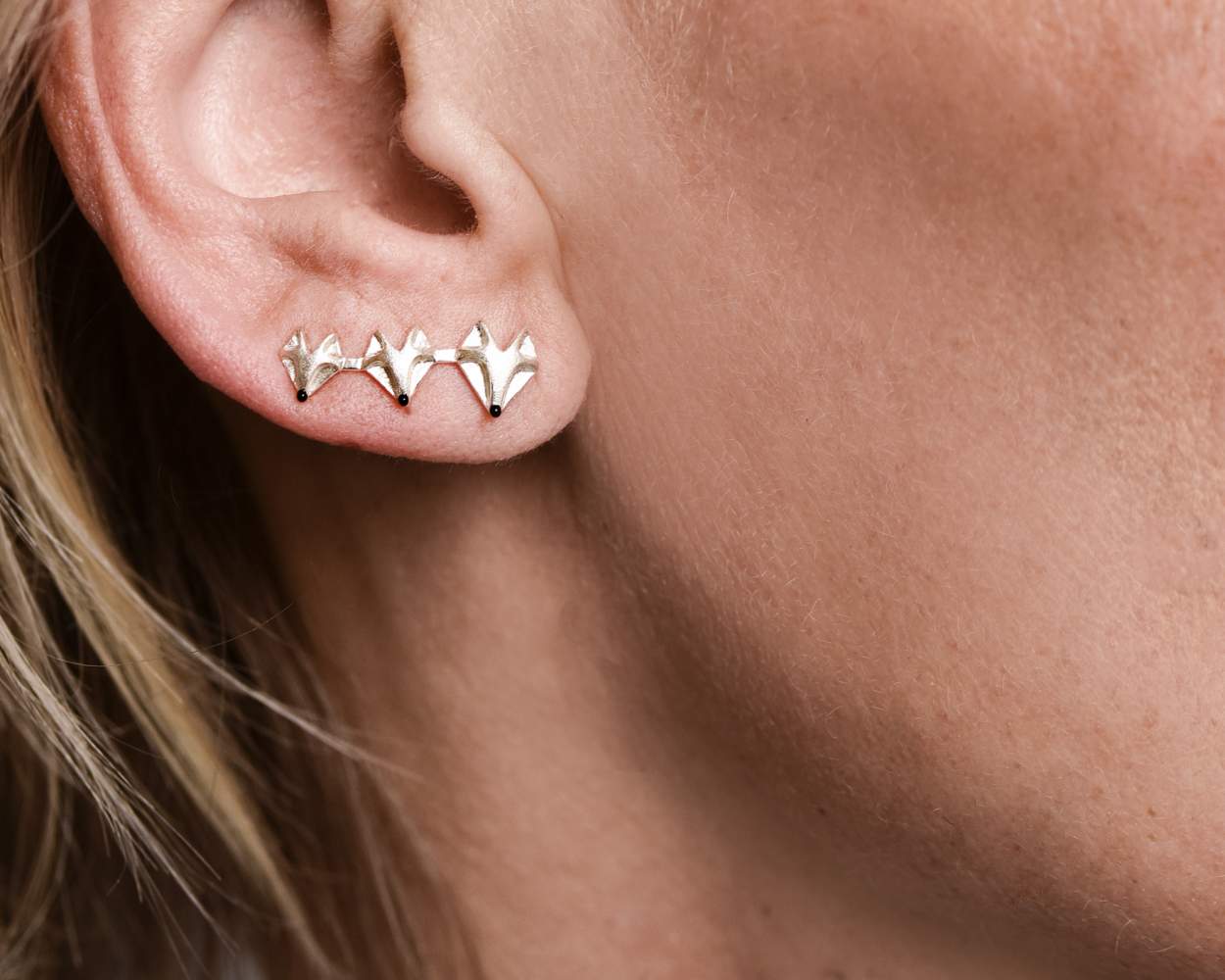 Fox family ear climbers. Fox faces. 925 sterling silver